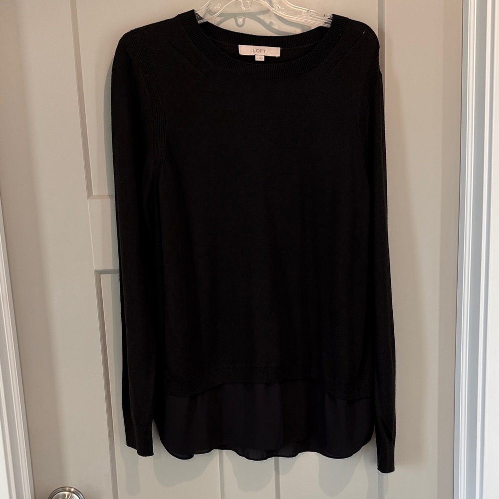 LOFT Classic Black Blouse Mixed Media Sweater Size XL